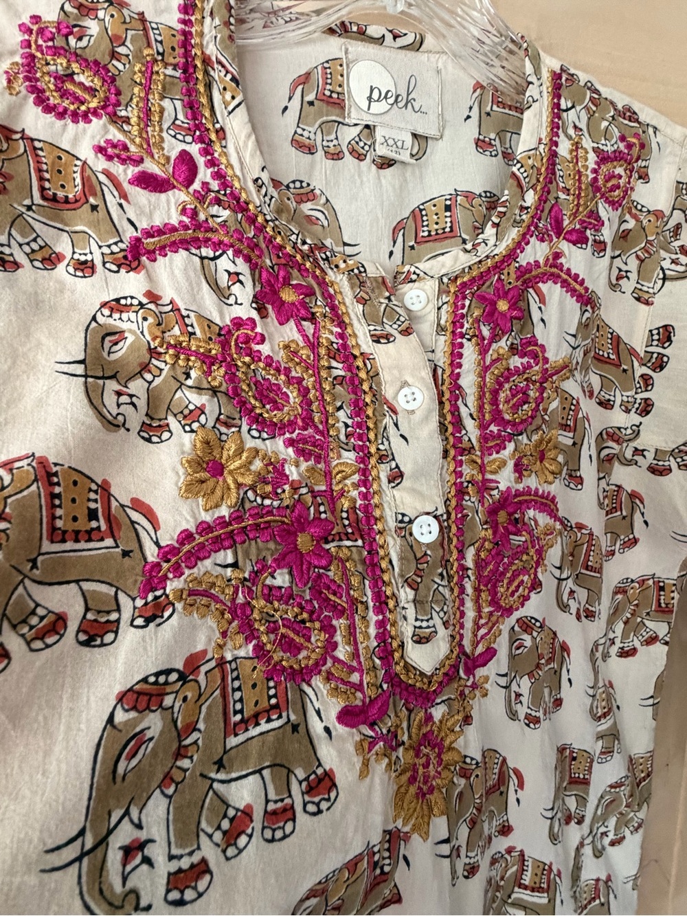 Girl’s Bohemian Peek Top with Pink & Gold Embroidery - Picture 3 of 4